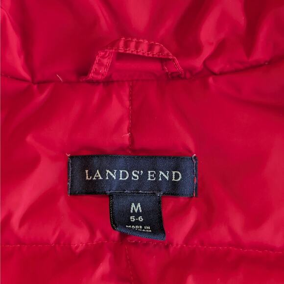Lands' End Puffer Vest Youth M (5-6) Goose Down Quilted Box Stitch Full Snap Red - Picture 6 of 9
